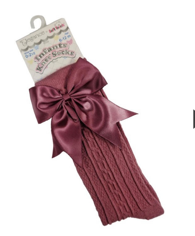 Girls knee high bow socks in dusty pink