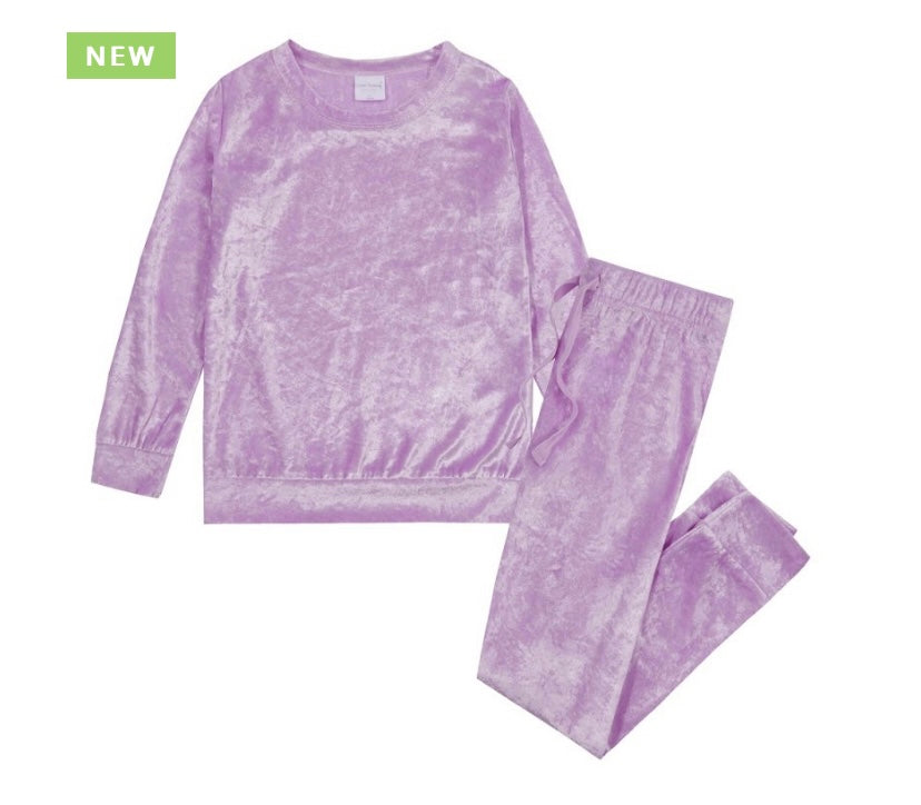 Older girls lilac crushed velour lounge set