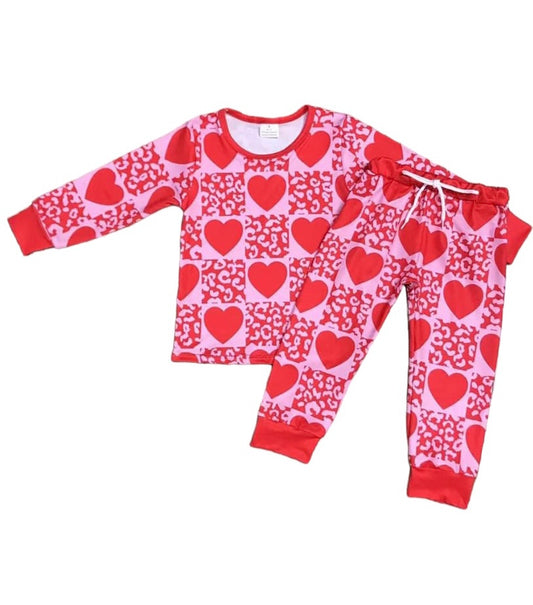 Red and pink heart print pyjamas
