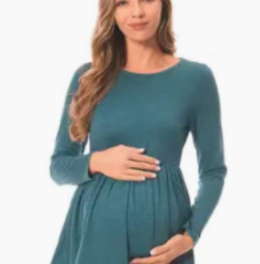 Turquoise long sleeved maternity top