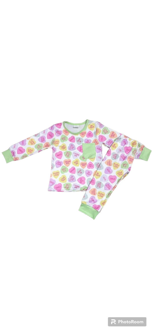 Boys and girls love heart print pyjamas