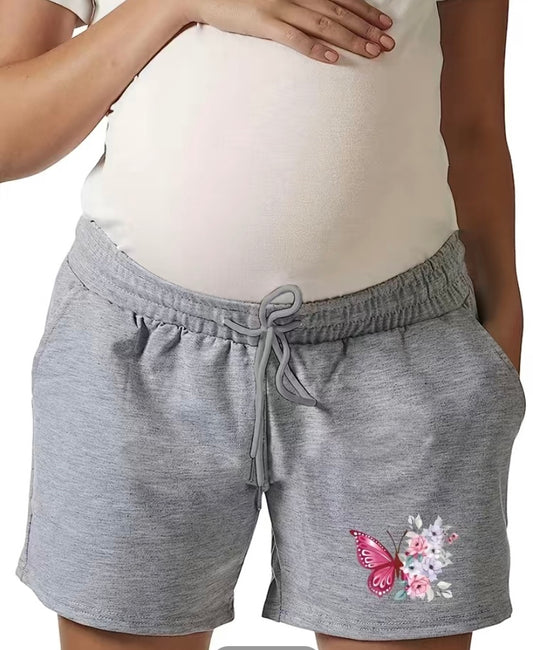 Grey butterfly print maternity shorts