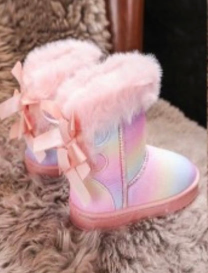 Rainbow fluffy bow sparkly boots
