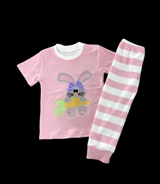 Girls Easter print pink and white stripy pyjamas
