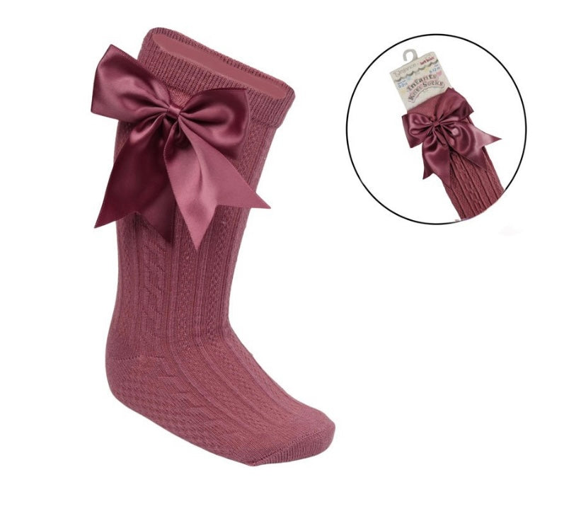Girls knee high bow socks in dusty pink