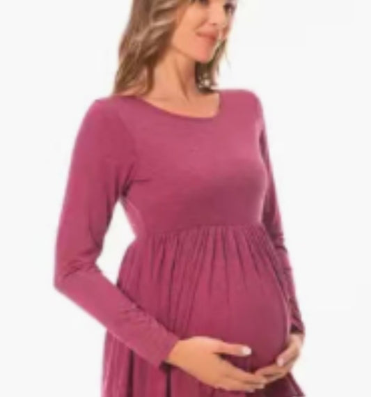 Dark pink long sleeved maternity top