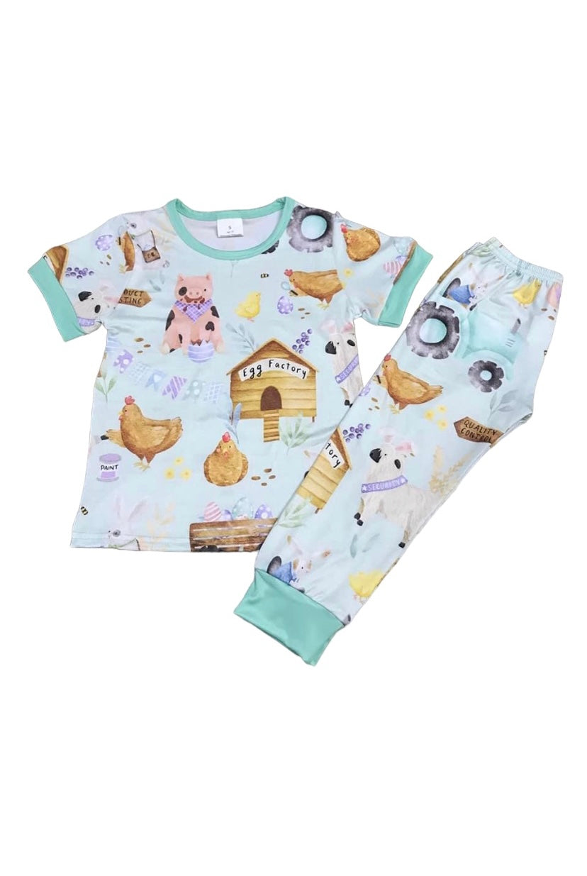 Boys and girls farm print pyjamas