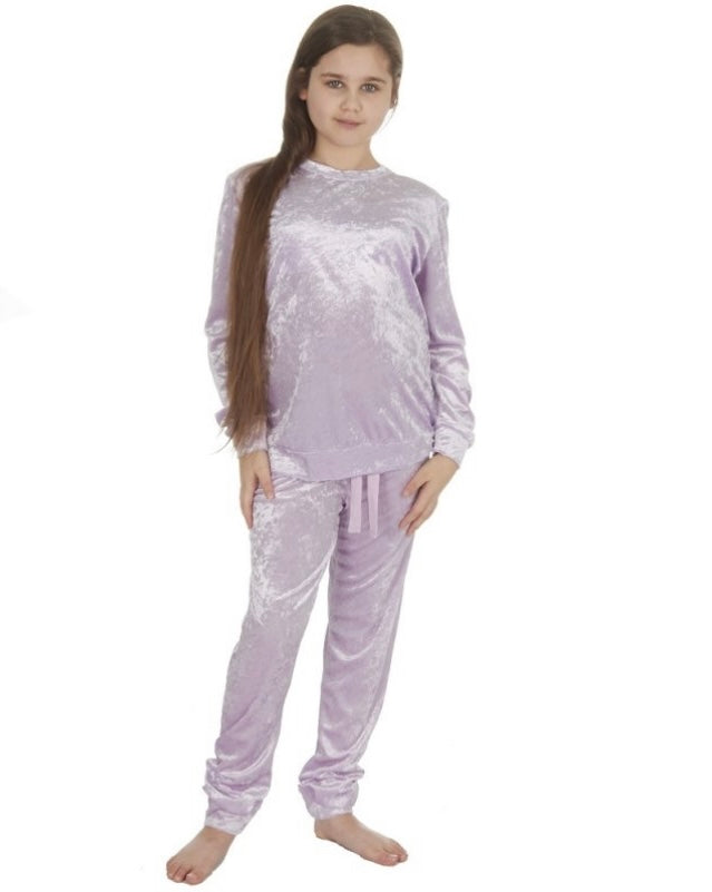 Older girls lilac crushed velour lounge set