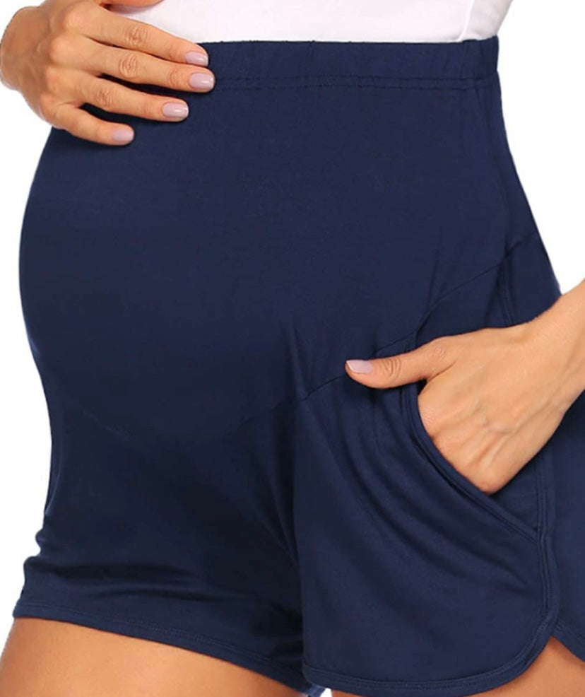 Navy maternity shorts with adjustable waist