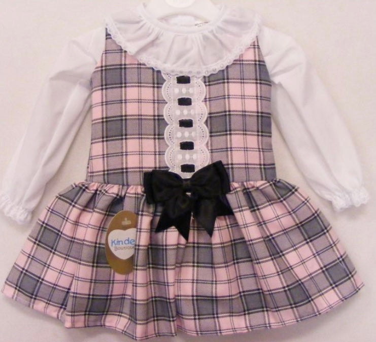 Stunning baby girls frill collar pink and black dress