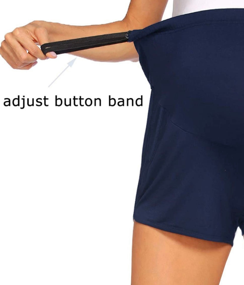 Navy maternity shorts with adjustable waist