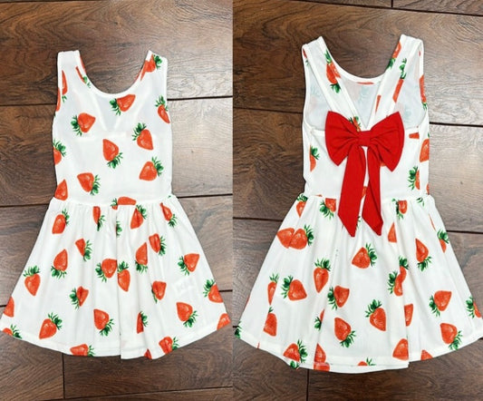Girls bow back strawberry dress (comes up slightly small)