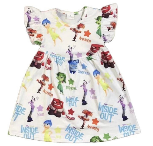 White Inside Out print girls dress