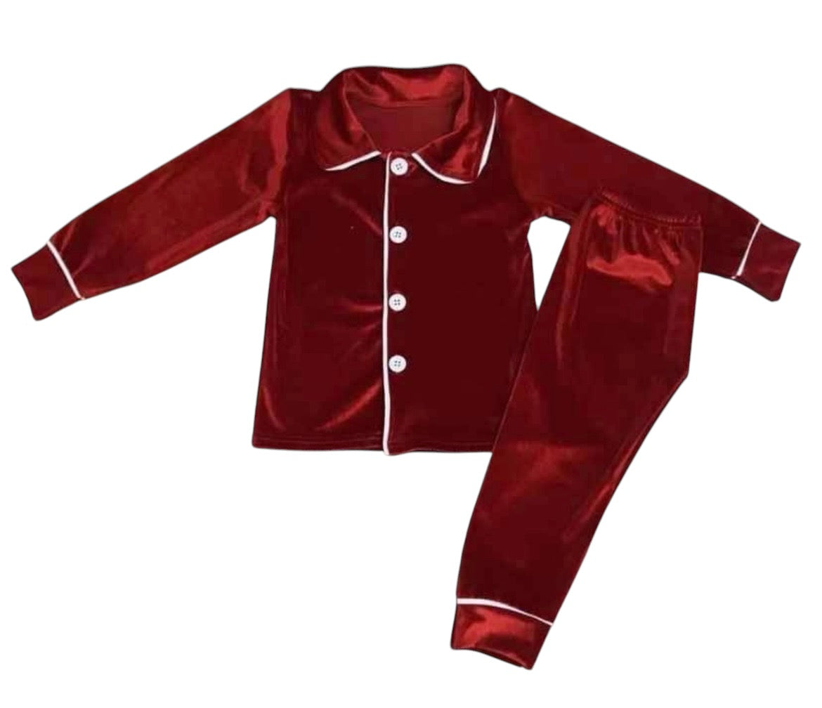 Boys red velvet pyjamas